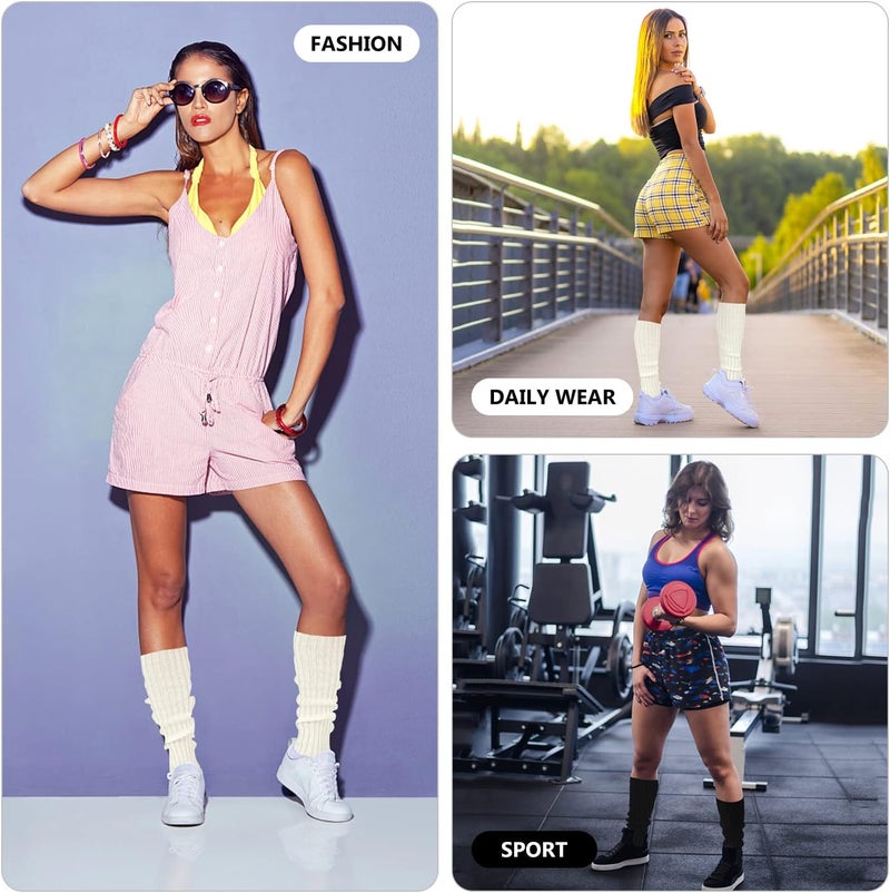 Junely 2 Pairs Leg Warmers for Women 80s Ribbed Knit Leg Warmer Pack for Ballet Dance Figure Skating Yoga Party Neon - Image 4